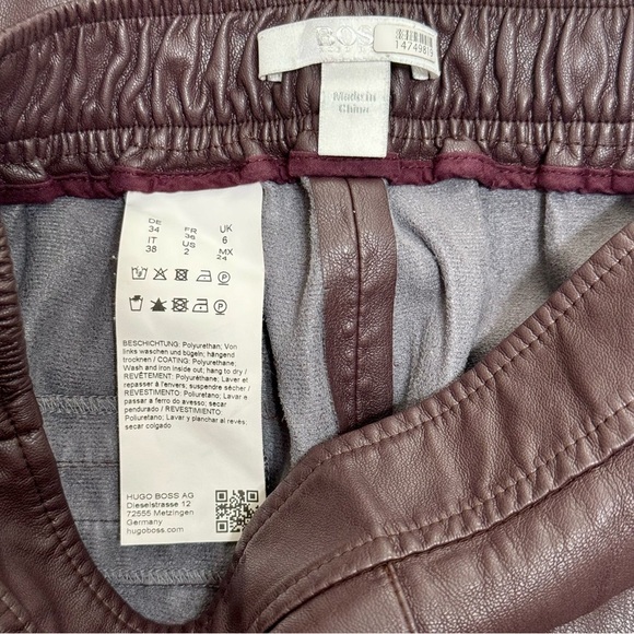 Hugo BOSS Burgundy Brown Maroon Faux Leather Joggers size 2 - Picture 5 of 6